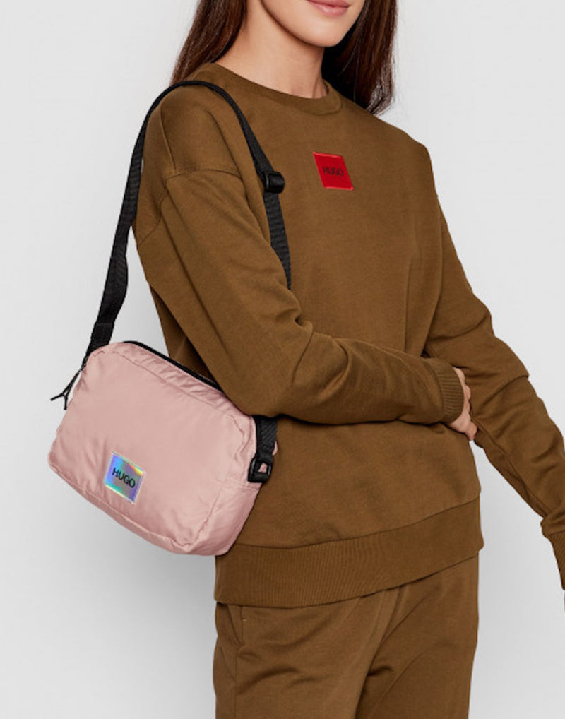 Hugo Boss Quilted Nylon Crossbody Bag — Pink Textile
