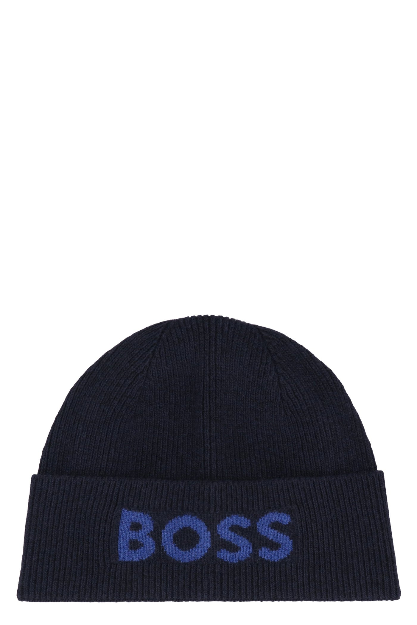 Hugo Boss 50548777 Logo-Embroidered Ribbed Knit Beanie — Navy Other Fibers Beanies