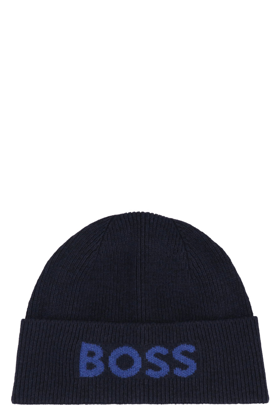 Hugo Boss 50548777 Logo-Embroidered Ribbed Knit Beanie — Navy Other Fibers Beanies