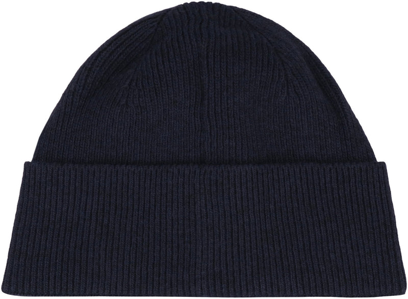 Hugo Boss 50548777 Logo-Embroidered Ribbed Knit Beanie — Navy Other Fibers Beanies