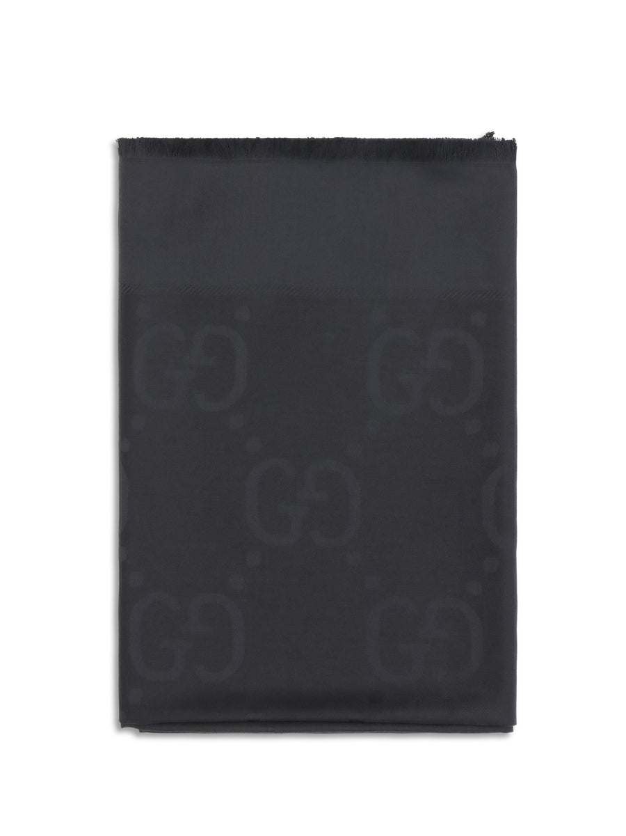 Gucci Gg Jacquard Wool And Silk Scarf — Black Ovis Aries; Scarfs