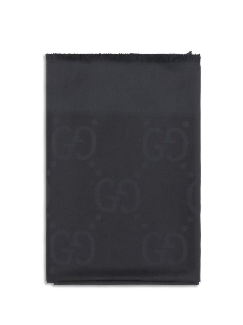Gucci Gg Jacquard Wool And Silk Scarf — Black Scarfs