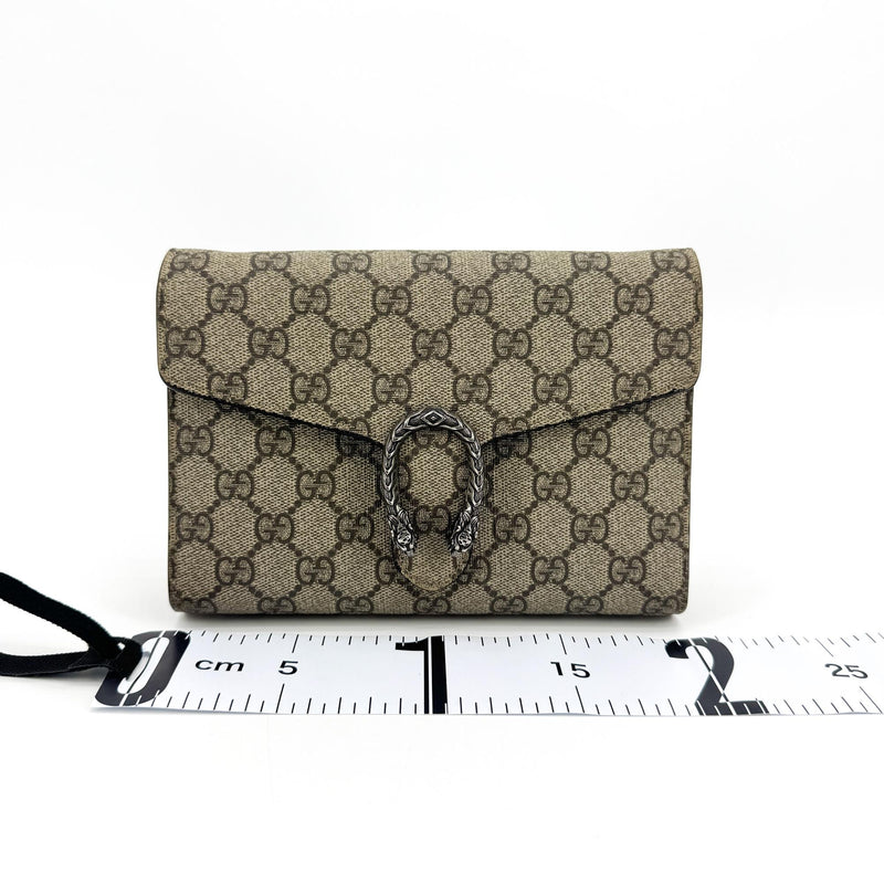 Gucci Dionysus Wristlet Clutch Gg Coated Canvas With Leather Brown