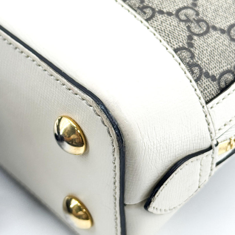 Gucci Horsebit 1955 Top Handle Gg Coated Canvas With Leather Beige Bag