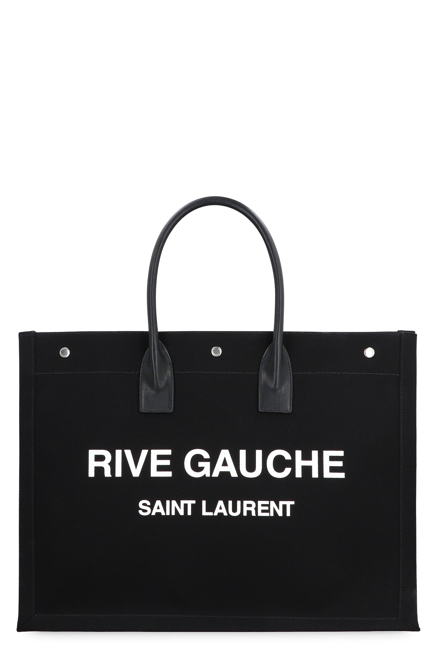 Saint Laurent Rive Gauche Tote Bag — Black Leather; Cotton; Linen