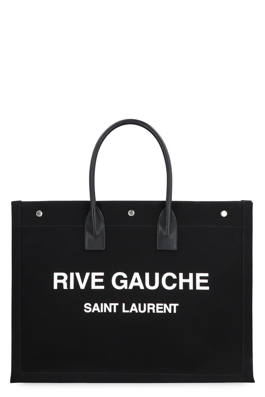 Saint Laurent Rive Gauche Tote Bag — Black Leather; Cotton; Linen