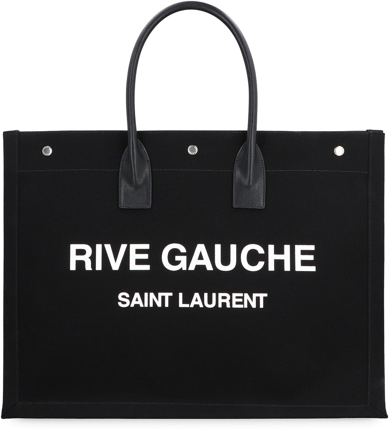 Saint Laurent Rive Gauche Tote Bag — Black Leather; Cotton; Linen
