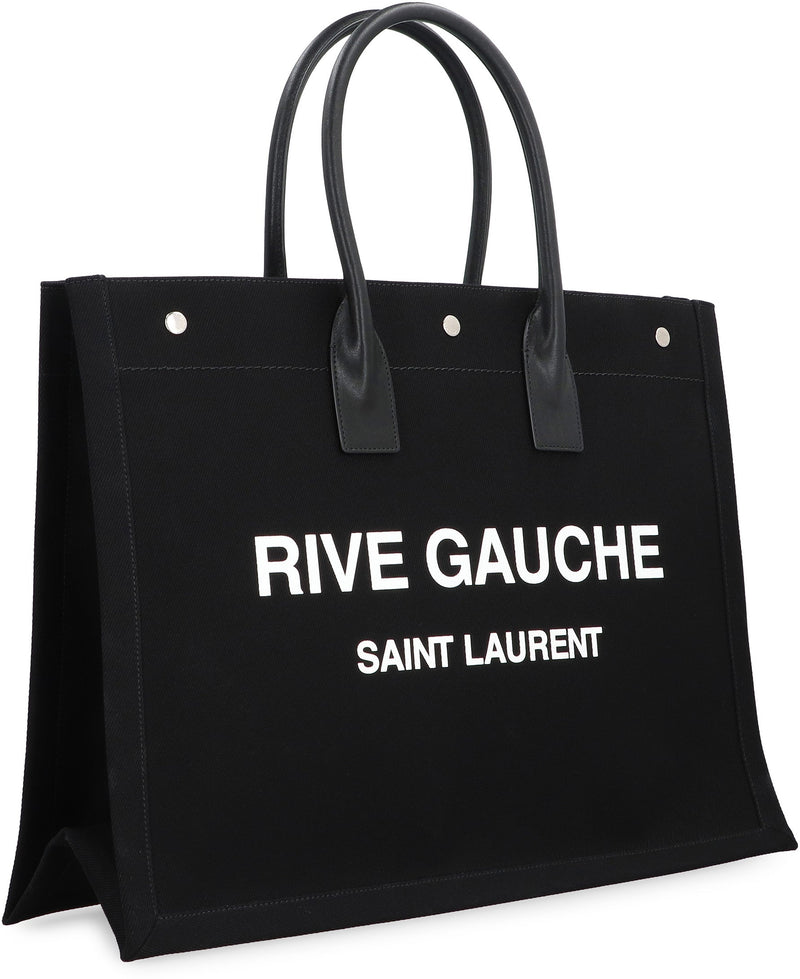 Saint Laurent Rive Gauche Tote Bag — Black Leather; Cotton; Linen