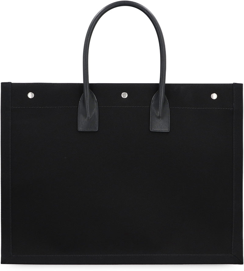 Saint Laurent Rive Gauche Tote Bag — Black Leather; Cotton; Linen