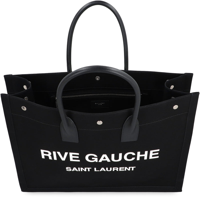 Saint Laurent Rive Gauche Tote Bag — Black Leather; Cotton; Linen
