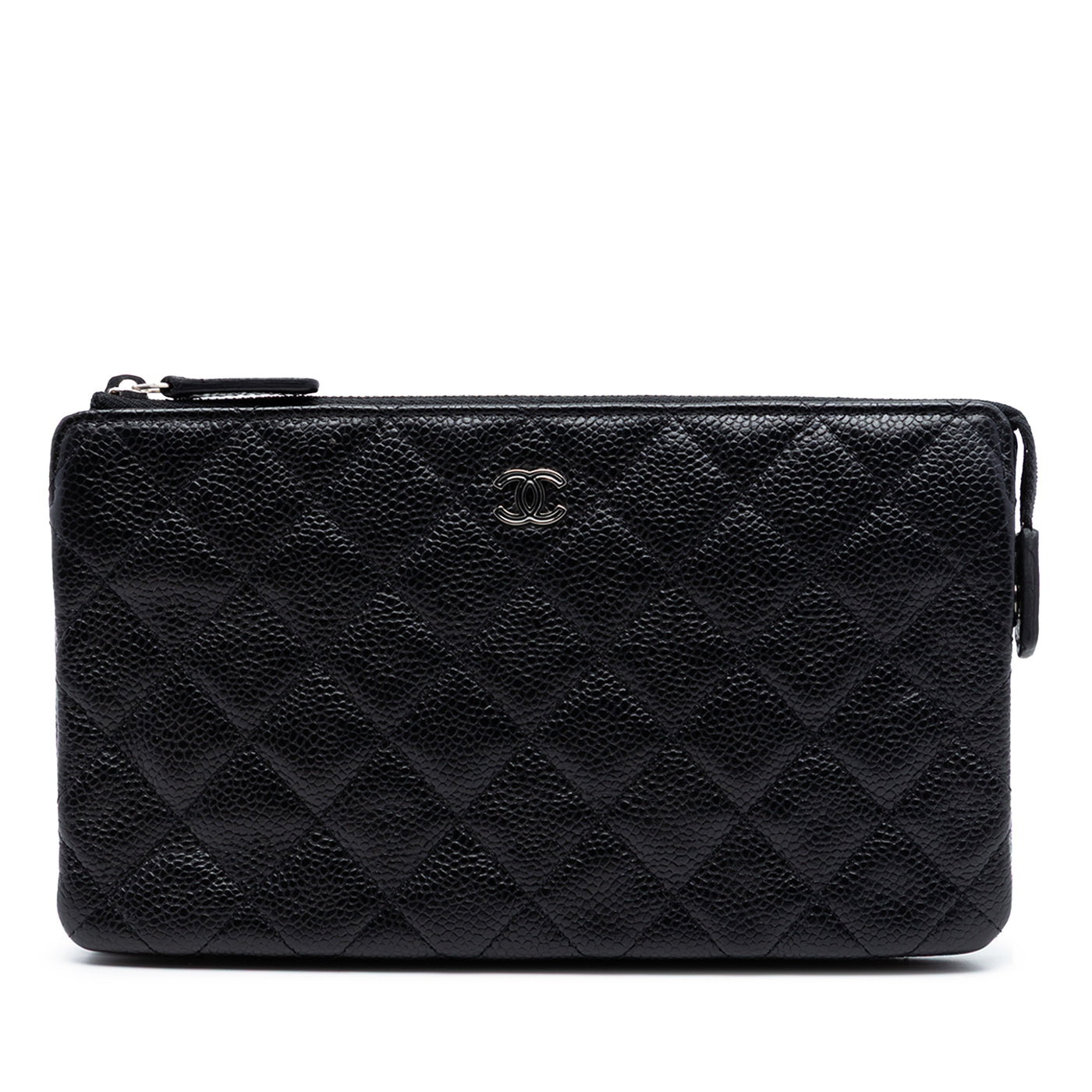 Small CC Quilted Caviar Zip Pouch - Image 1