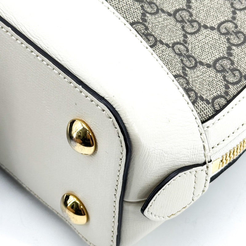 Gucci Horsebit 1955 Top Handle Gg Coated Canvas With Leather White Bag