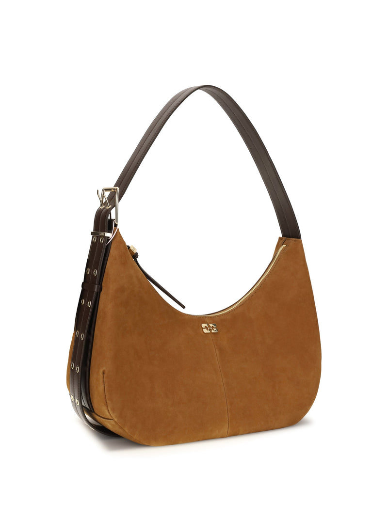 Ganni Vegan Suede Shoulder Bag — Brown Recycled Polyester