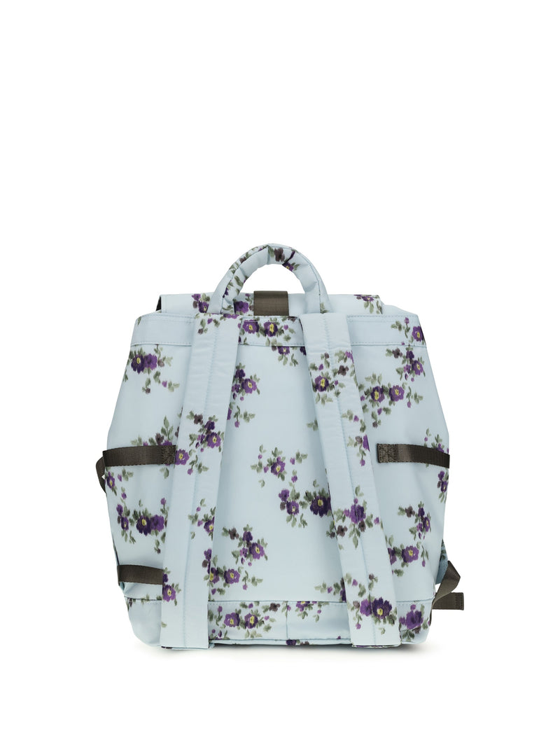 Ganni Floral Nylon Backpack — Blue Polyester