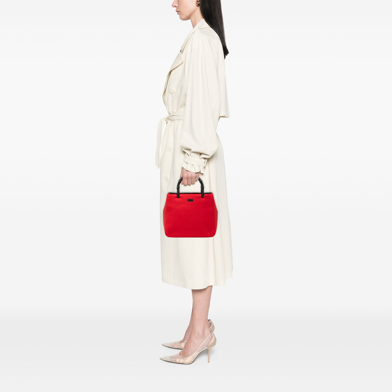 Wool and Calfskin Bamboo Top Handle Bag - Image 7