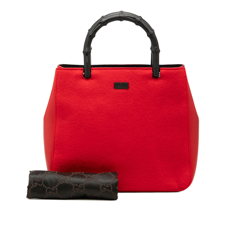 Wool and Calfskin Bamboo Top Handle Bag - Image 8