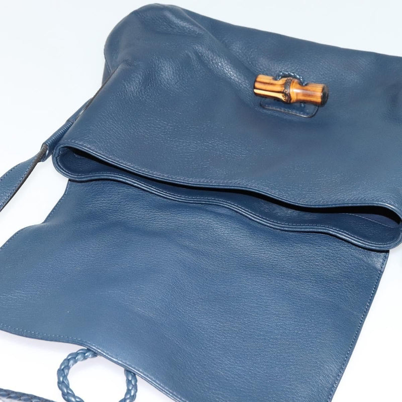 Gucci Hip Bamboo Flap Leather Blue Bag
