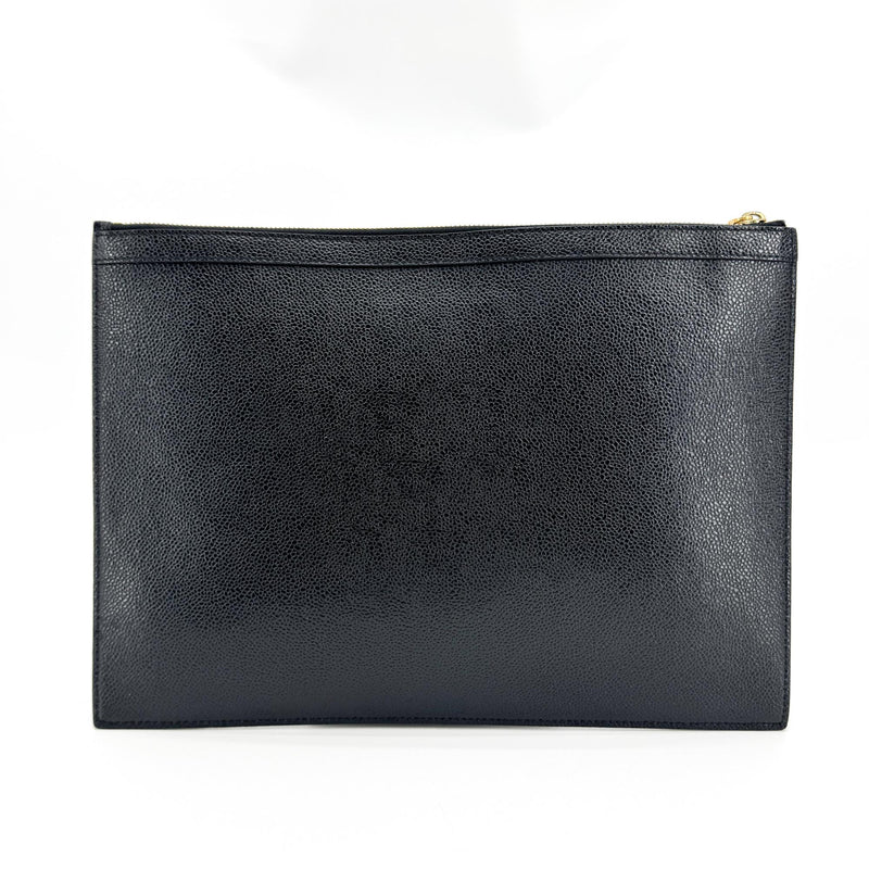 Thom Browne Zip Document Holder Leather With Applique Black Bag