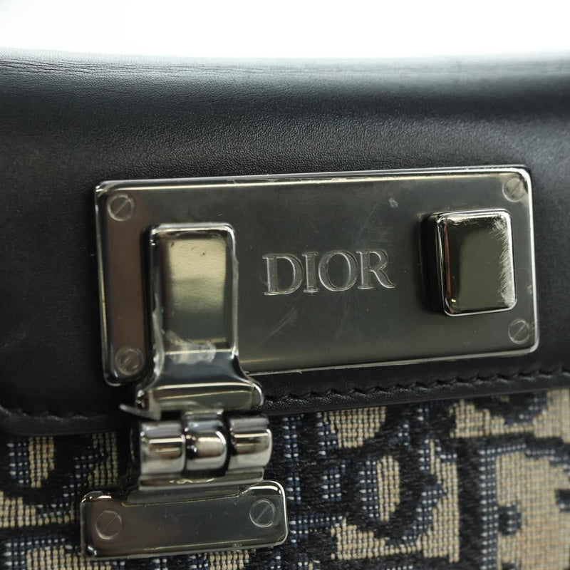 Christian Dior Clasp Lock Messenger Oblique Canvas And Leather Navy