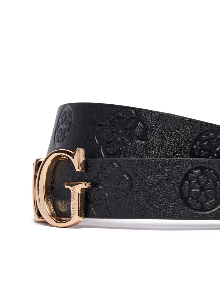 Guess Logo Buckle Embossed Belt — Burgundy Polyester