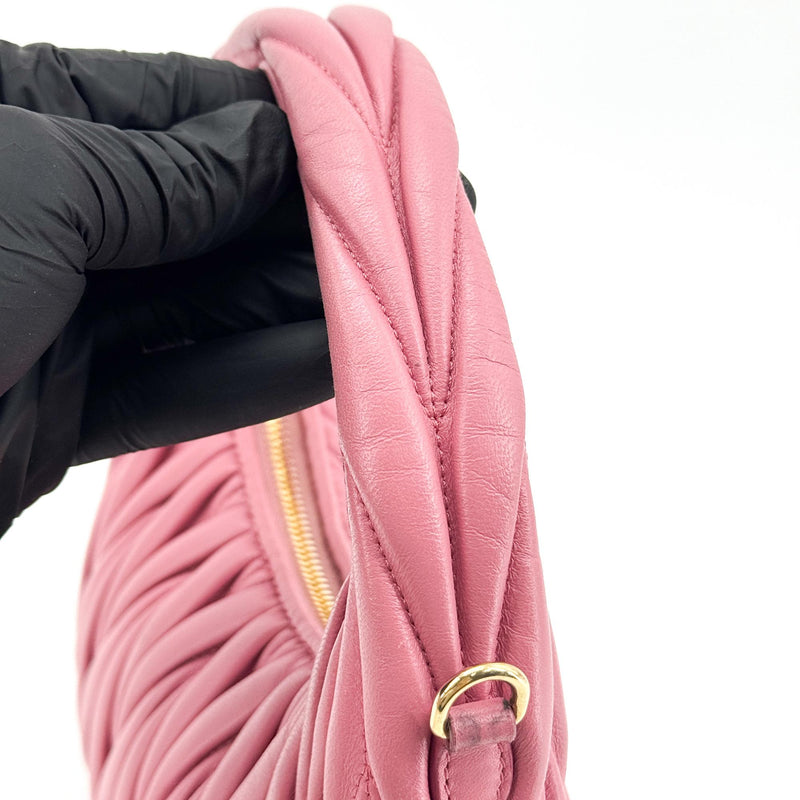 Miu Miu Wander Hobo Matelasse Satin Pink Leather