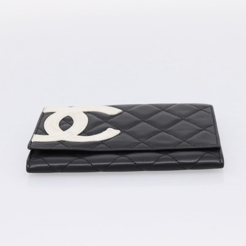 Chanel Cambon Flap Card Case Quilted Lambskin Black Leather Accessory