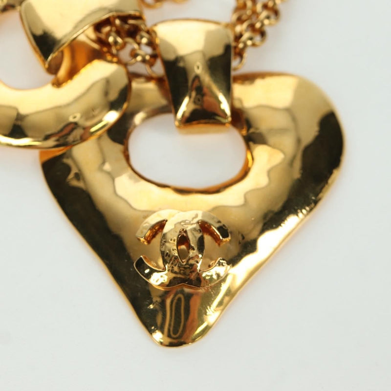Chanel Vintage Cc Heart Pendant Long Metal Gold Bijoux