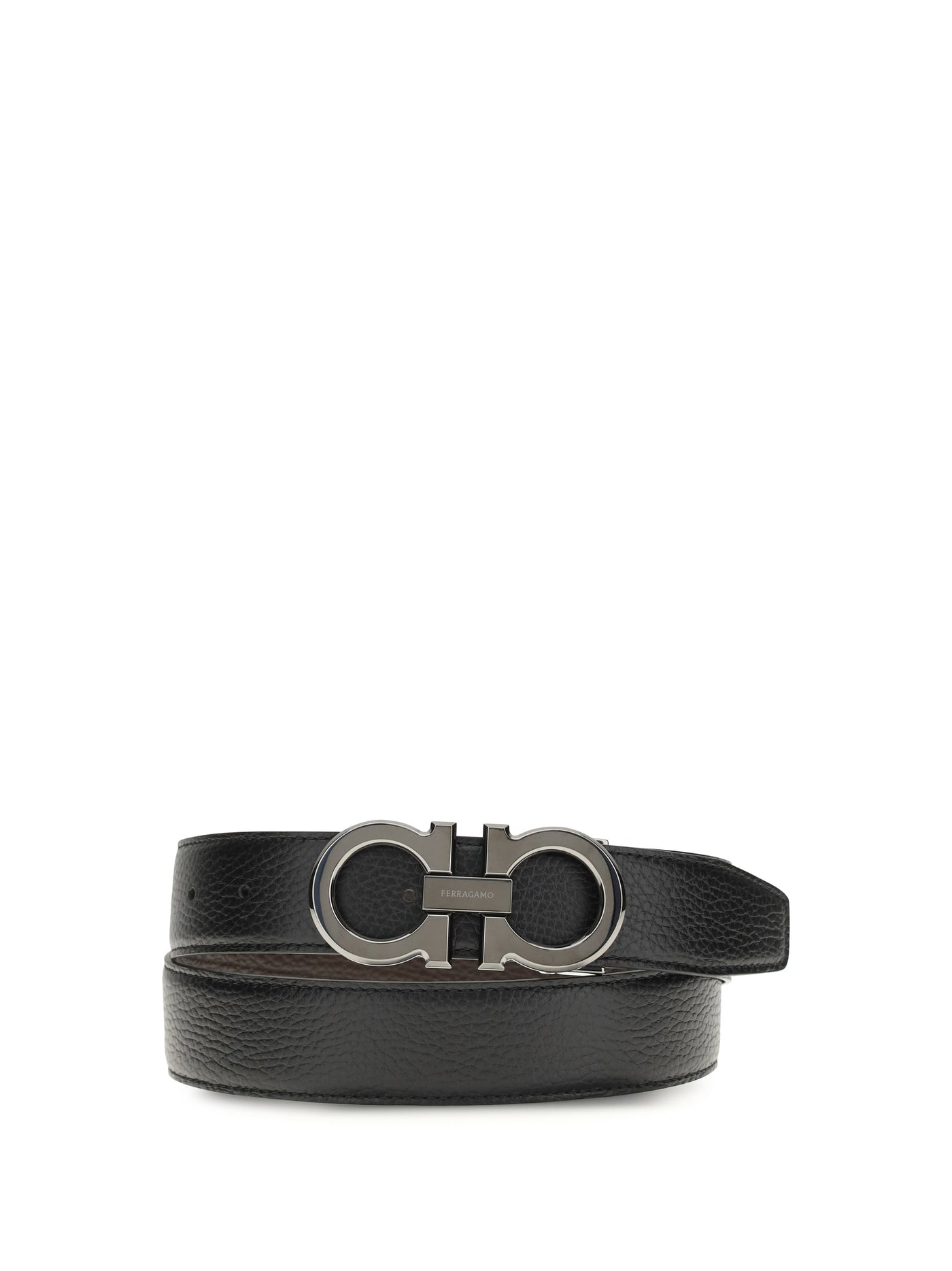 Ferragamo Grained Calfskin Belt — Black Calf Leather