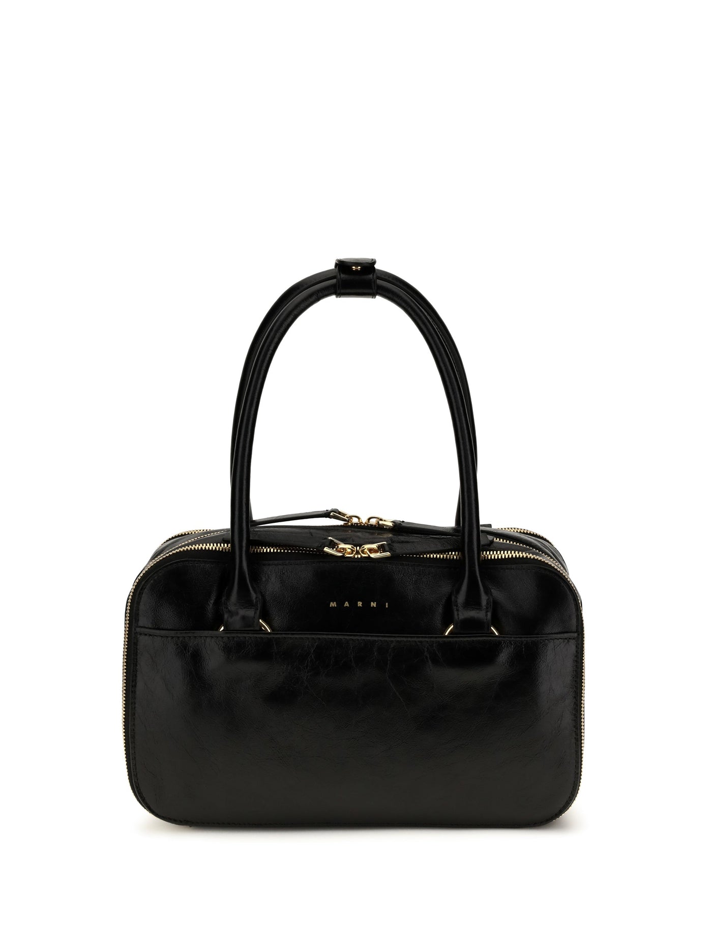 Marni Boxyne Top Handle Bag — Black Calf Leather