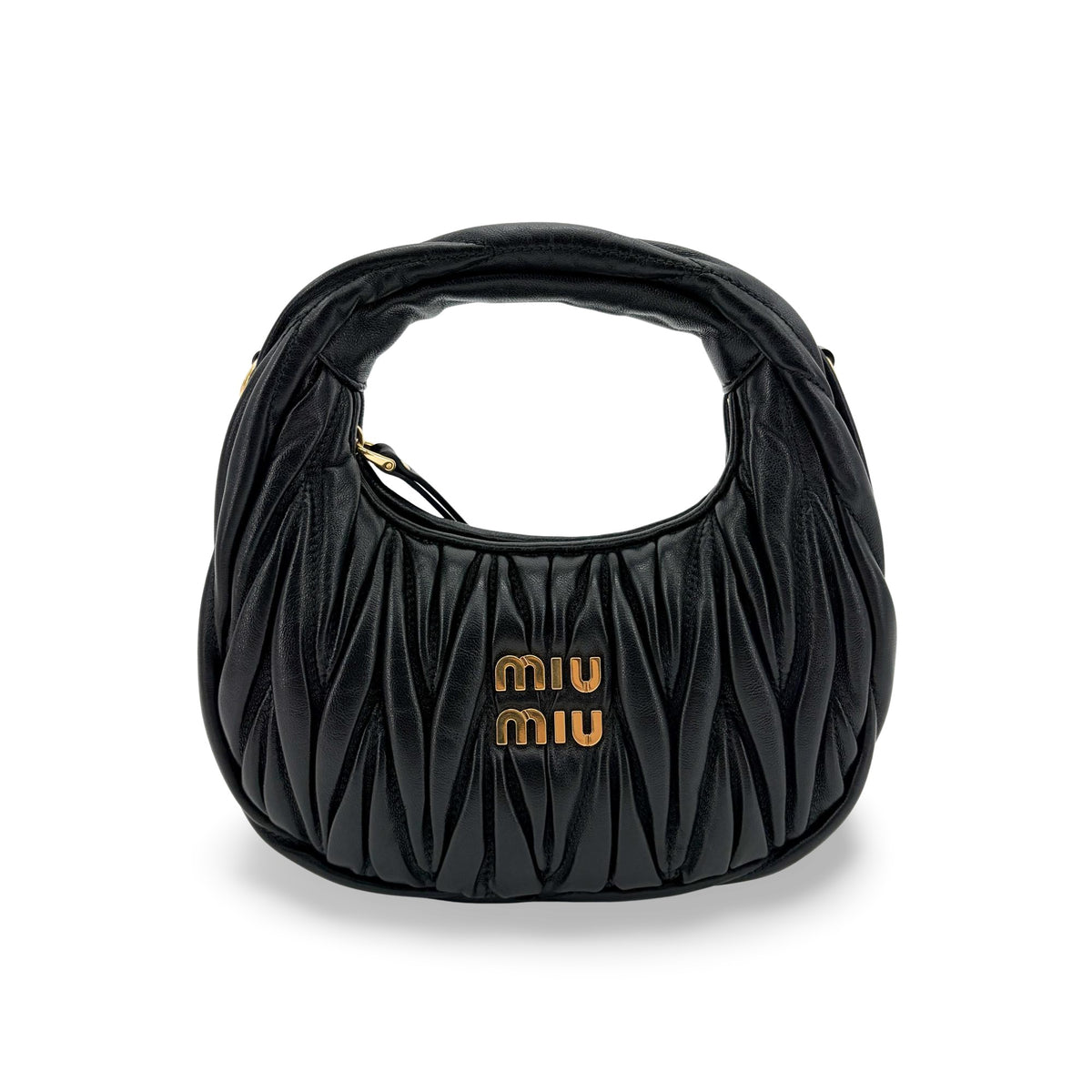 Miu Miu Wander Hobo Matelasse Leather Black