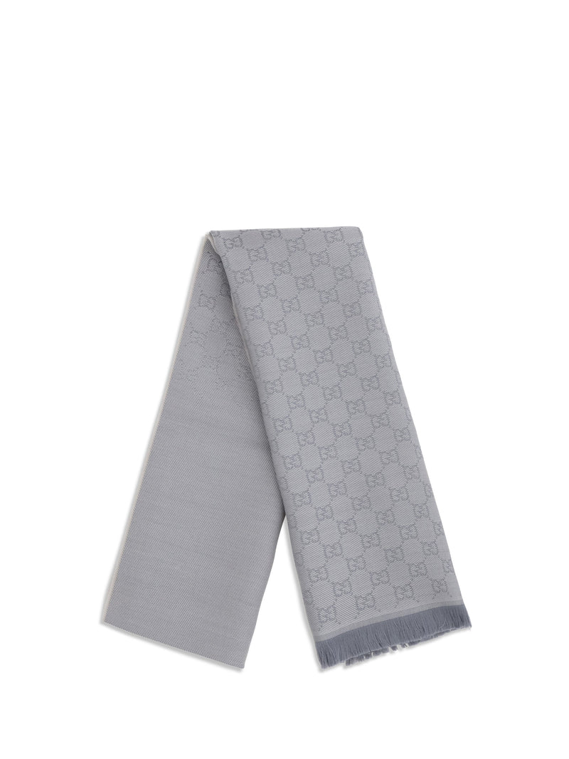 Gucci Gg-Embroidered Wool Scarf — Gray Ovis Aries Scarfs