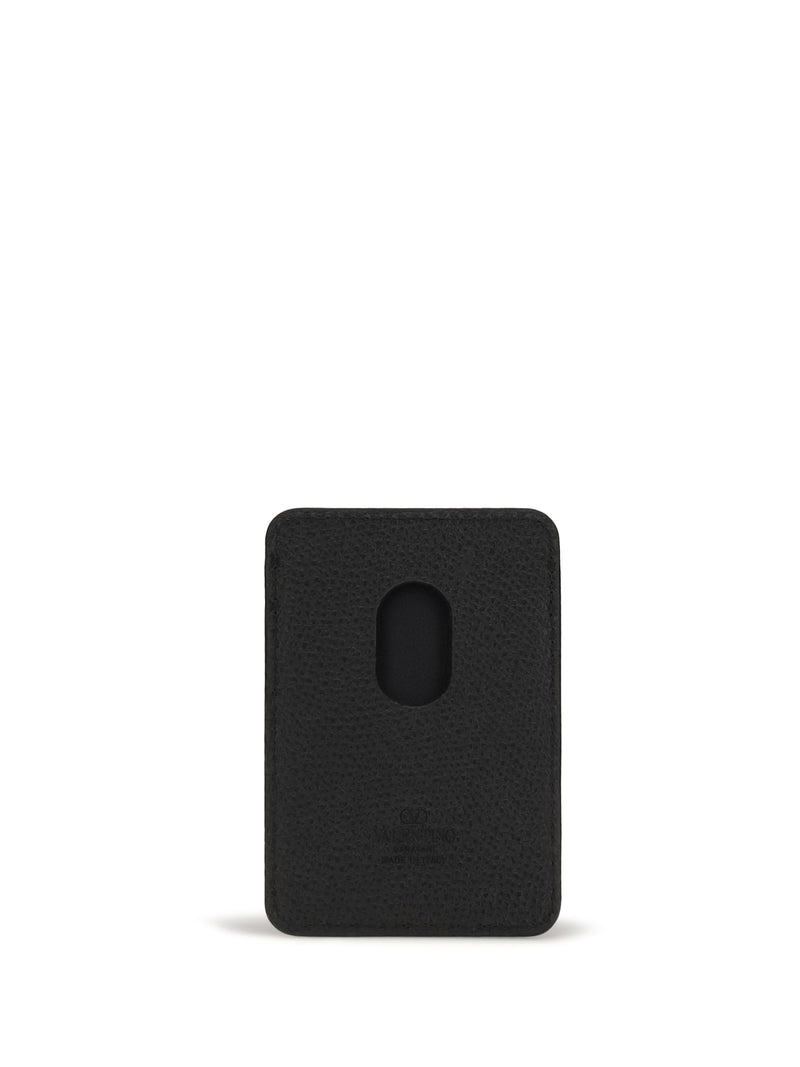 Valentino Garavani Magnetic Card Case — Black Calf Leather Wallets & Purses