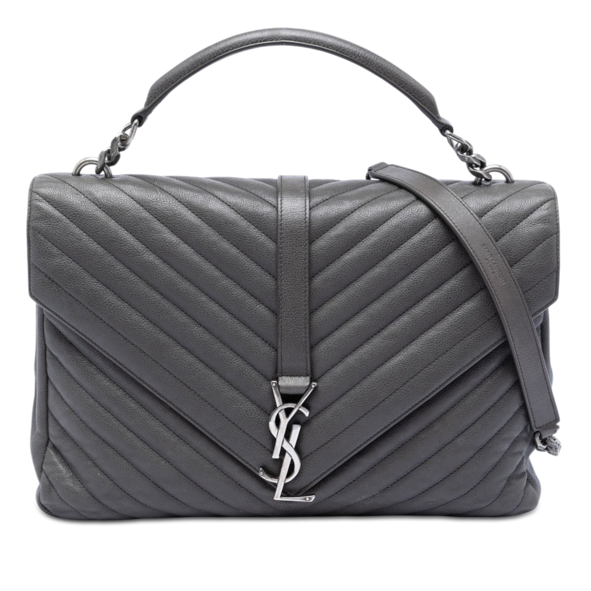 Large Chevron Sheepskin Monogram College Satchel - Image 1