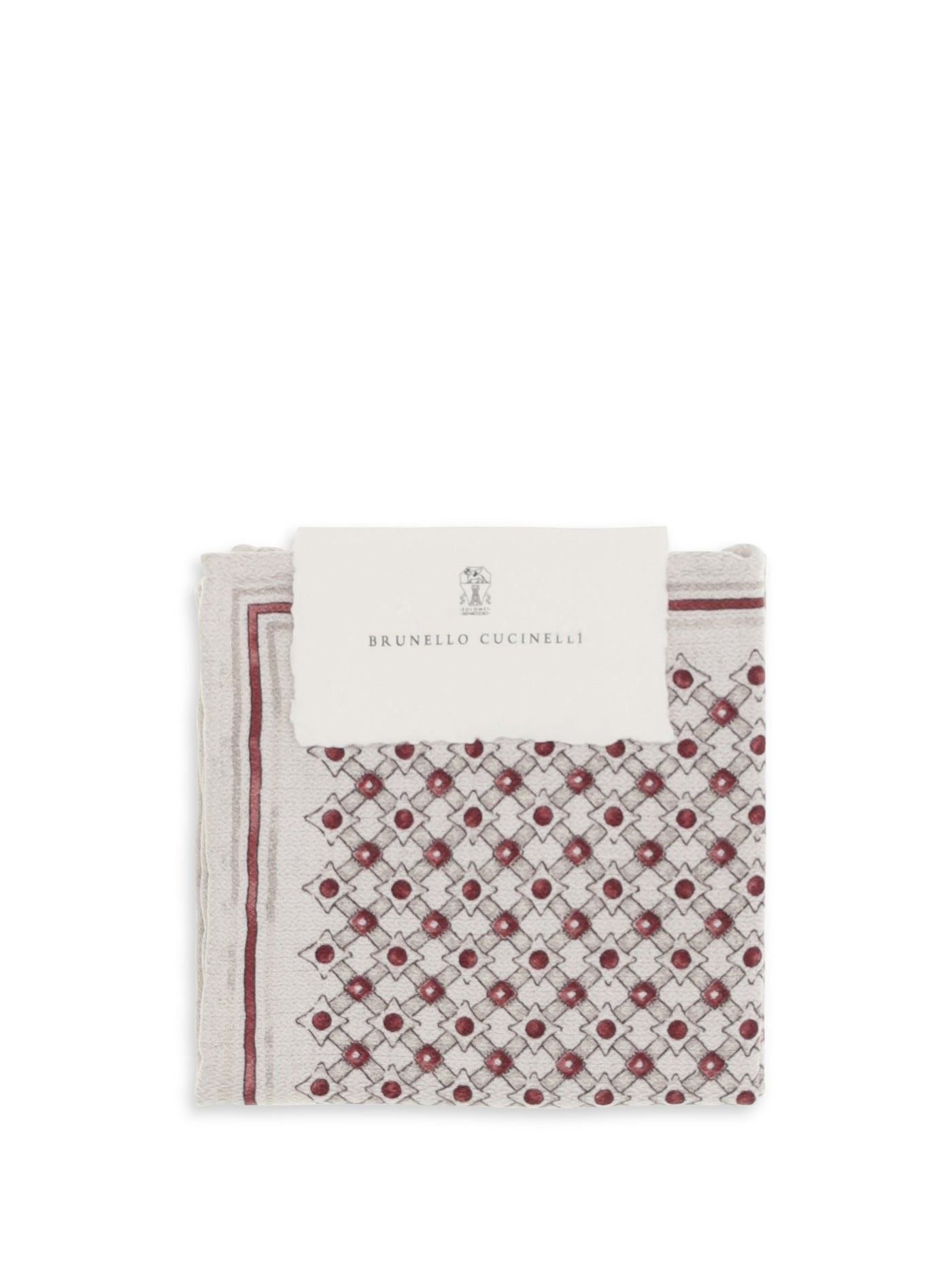 Brunello Cucinelli Geometric-Patterned Silk Pocket Square — Beige Scarfs
