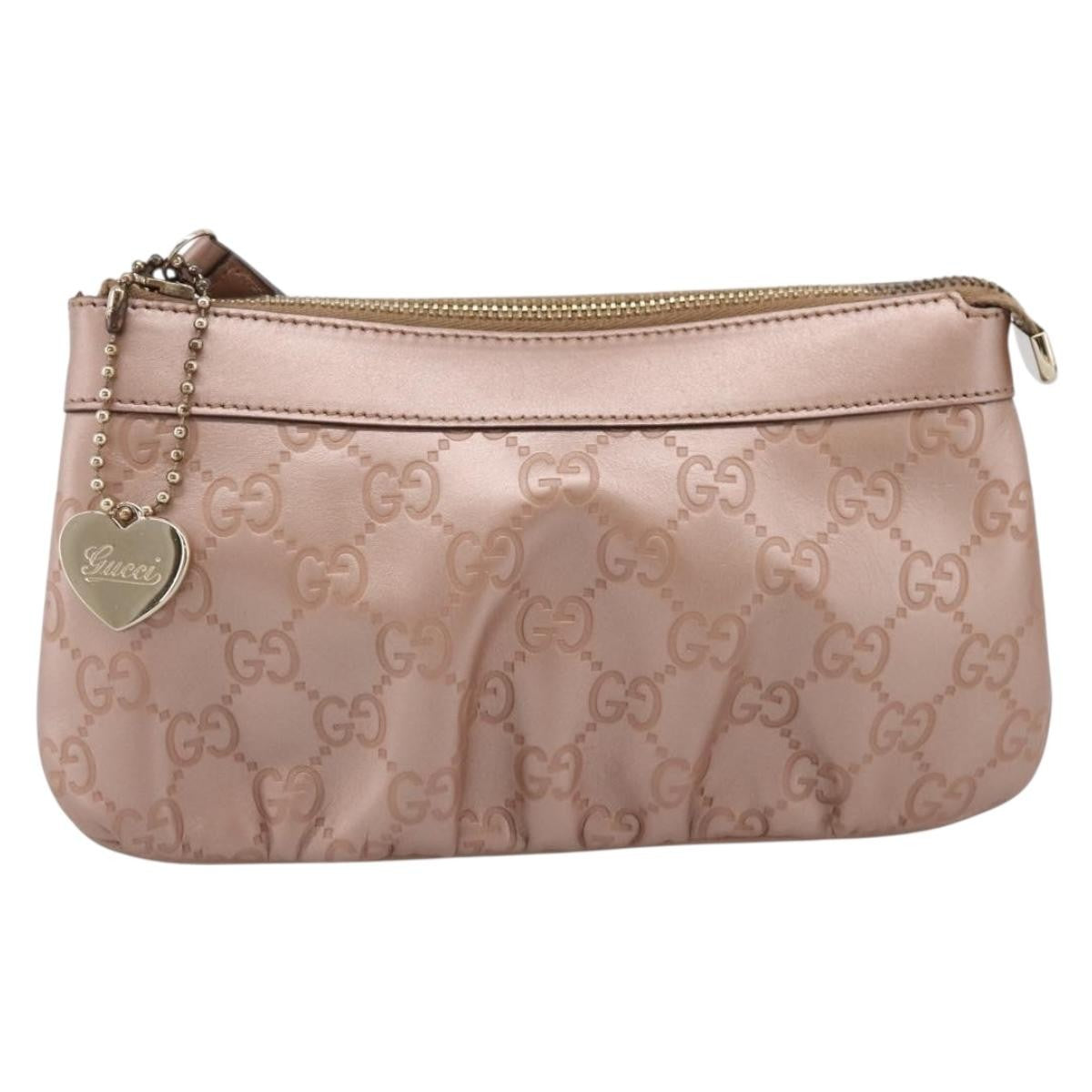 Gucci Heart Wristlet Guccissima Leather Pink Bag