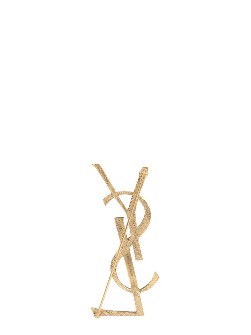 Saint Laurent Monogram Gold Brooch — Brooches & Pins