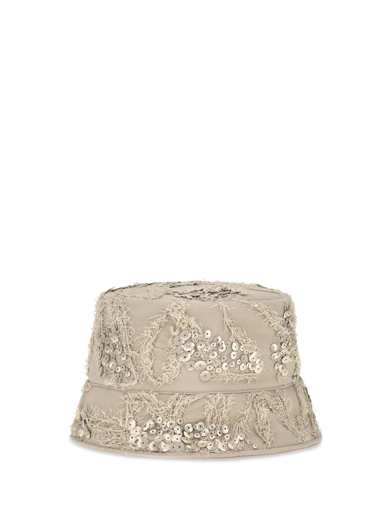 Brunello Cucinelli Mcap99001 Embroidered Sequin Bucket Hat — Beige Silk