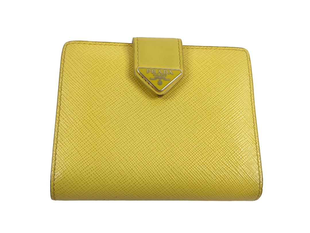 Prada Saffiano Bifold Leather Yellow Accessory