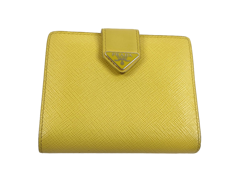 Prada Saffiano Bifold Leather Yellow Accessory