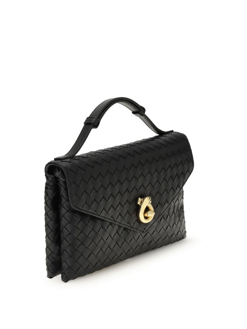 Bottega Veneta Knot Lock Shoulder Bag — Black Lambskin Leather