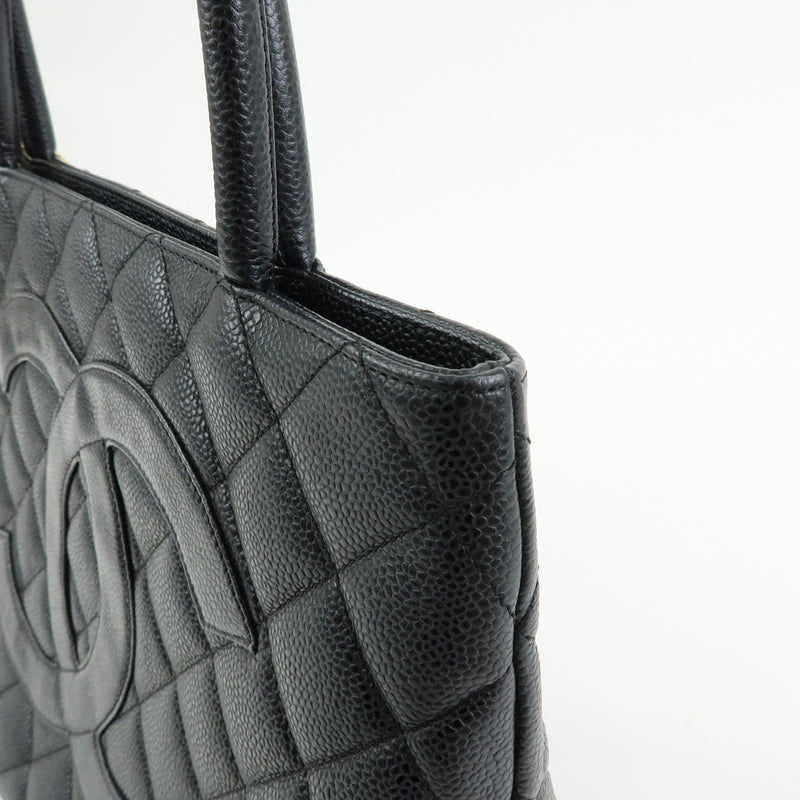 Chanel Medallion Quilted Caviar Black Leather Bag