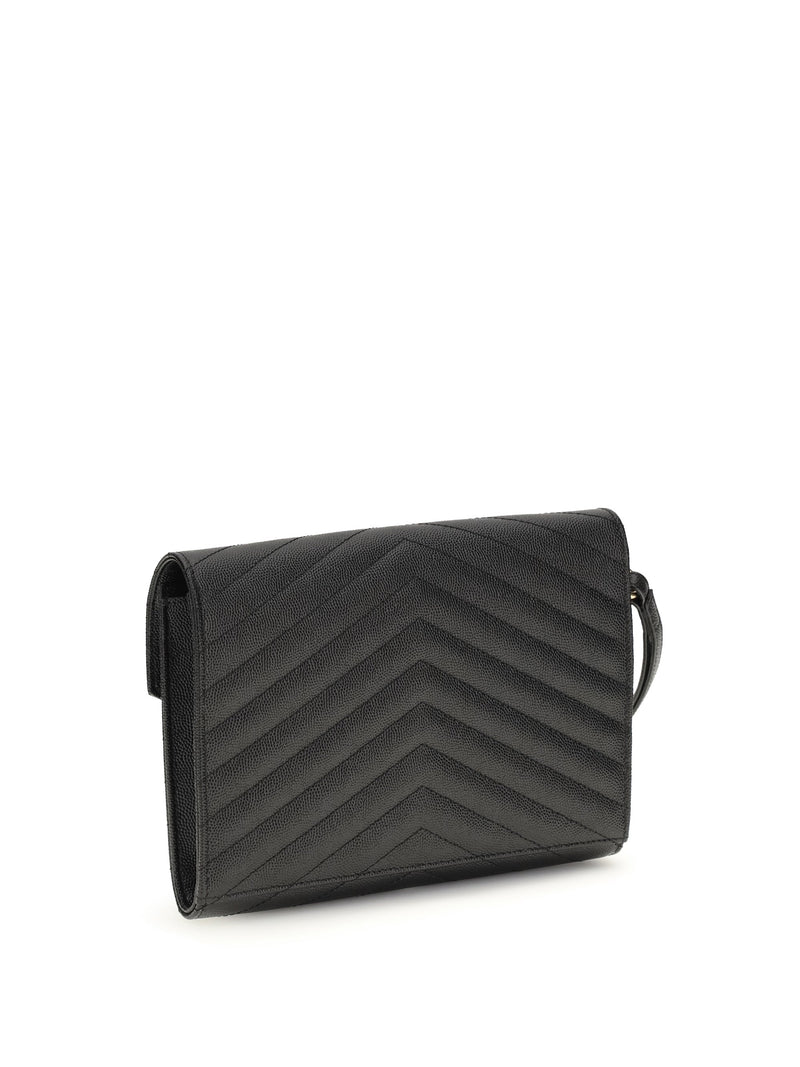 Saint Laurent Monogramme Clutch — Black Calf Leather