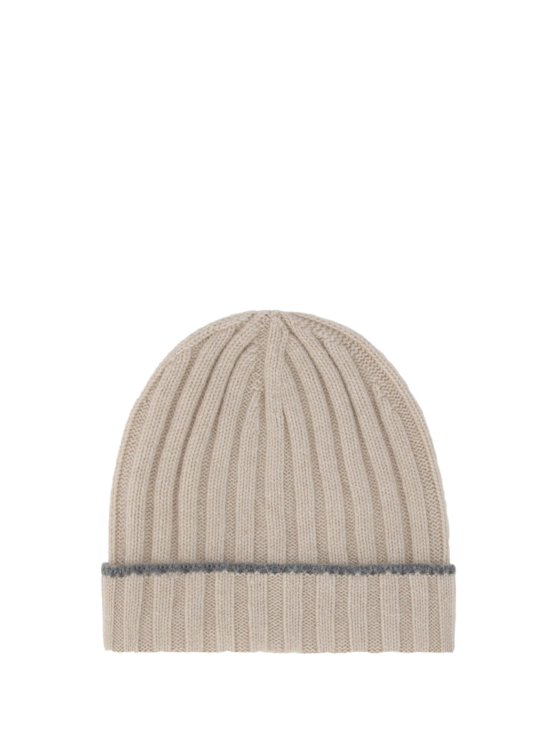 Brunello Cucinelli M2240900 Cashmere Ribbed-Knit Beanie — Beige Beanies