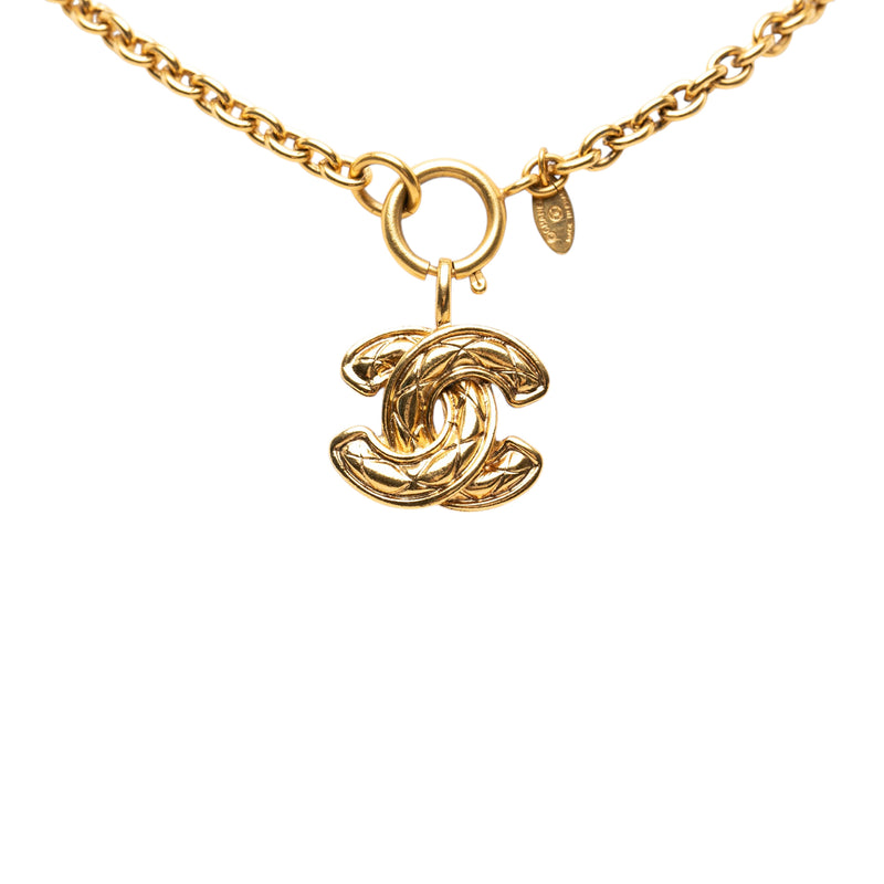 Gold Plated CC Quilted Pendant Necklace