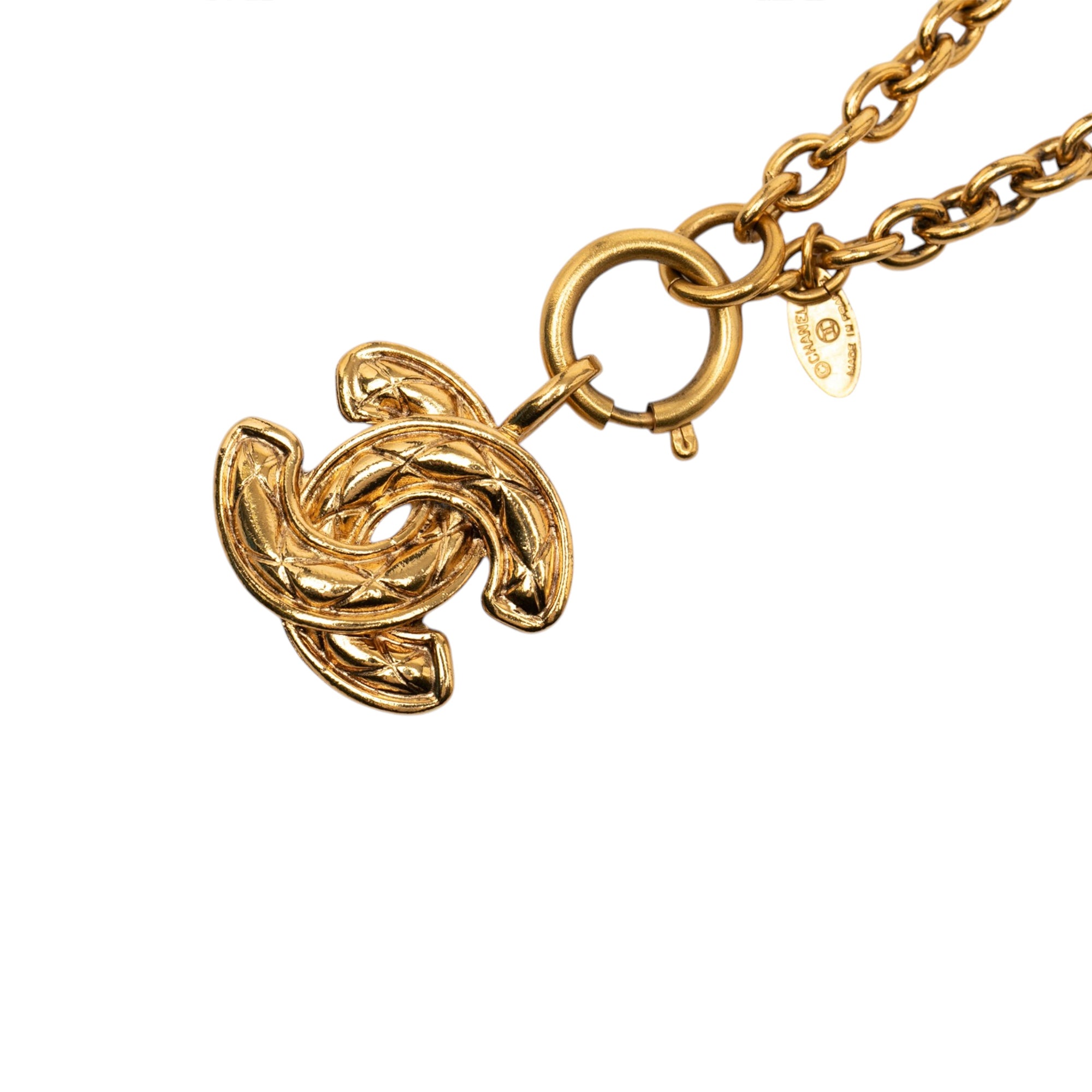 Gold Plated CC Quilted Pendant Necklace - Image 3