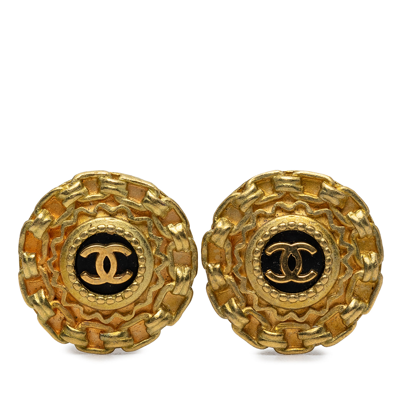 CC Gold Plated Resin Chain Round Clip On Earrings - Image 1