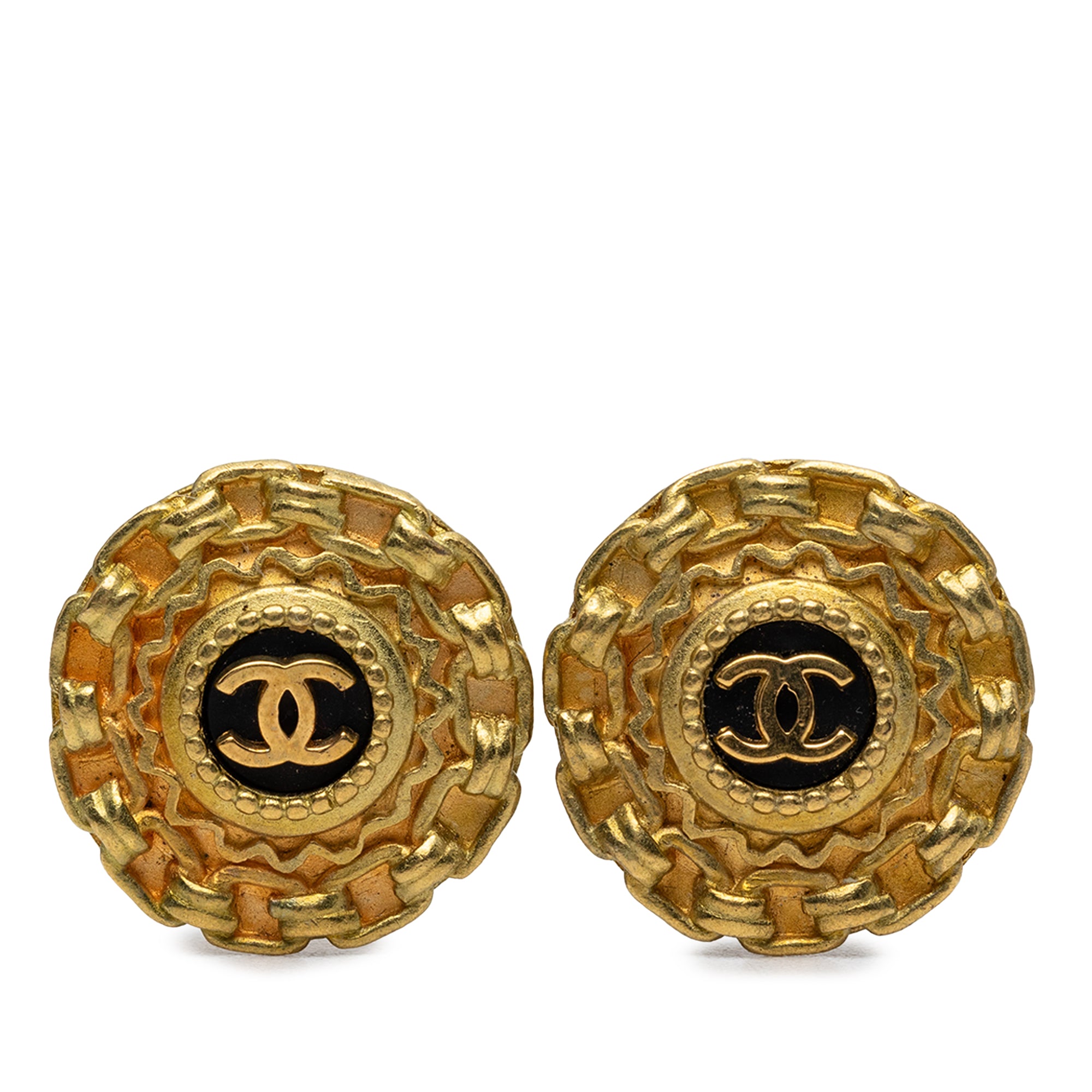 CC Gold Plated Resin Chain Round Clip On Earrings - Image 1