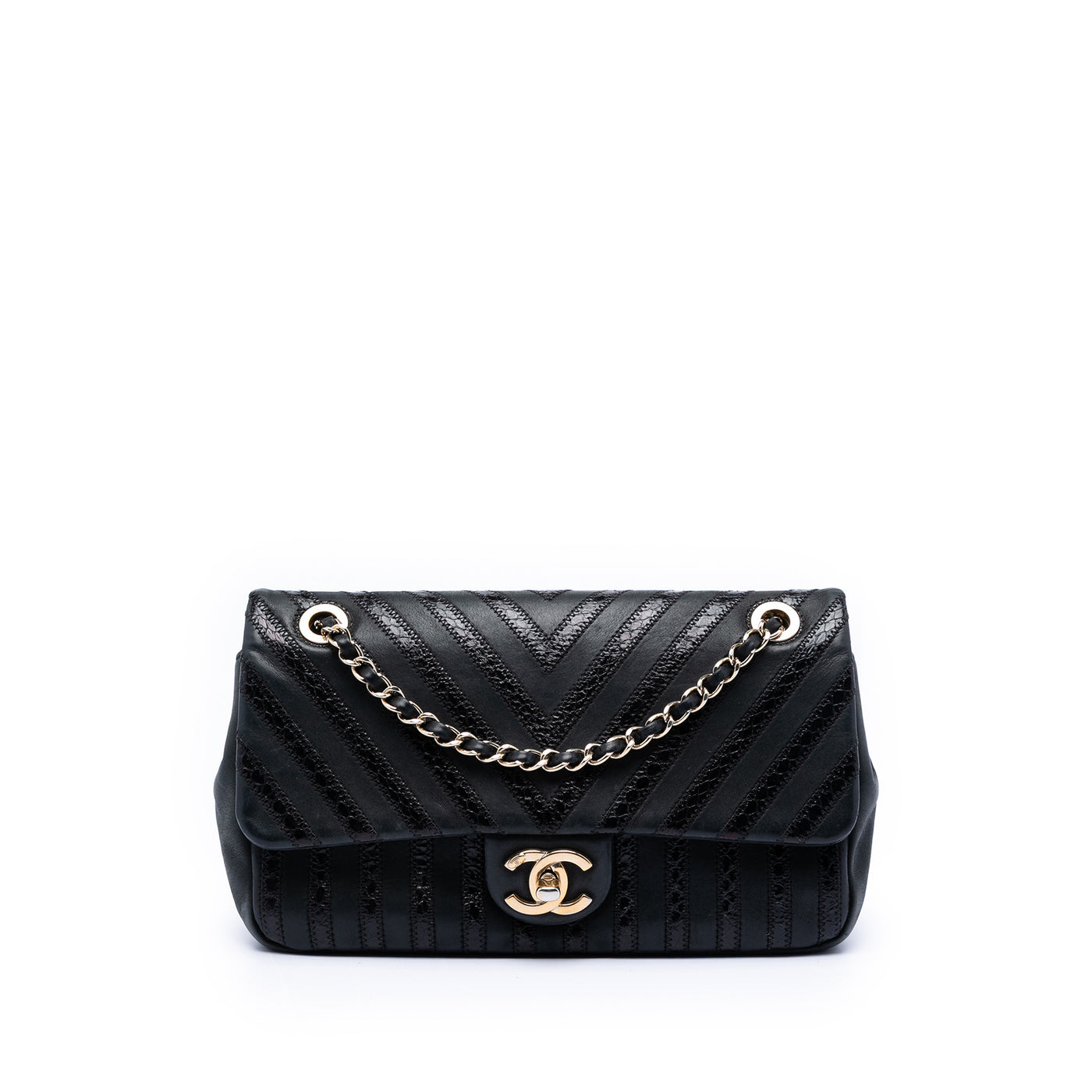 Chevron Python Embossed Calfskin and Suede Single Flap - Image 1