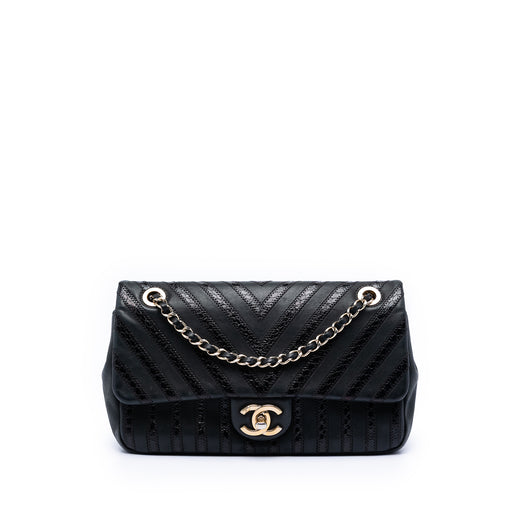 Chevron Python Embossed Calfskin and Suede Single Flap - Image 1