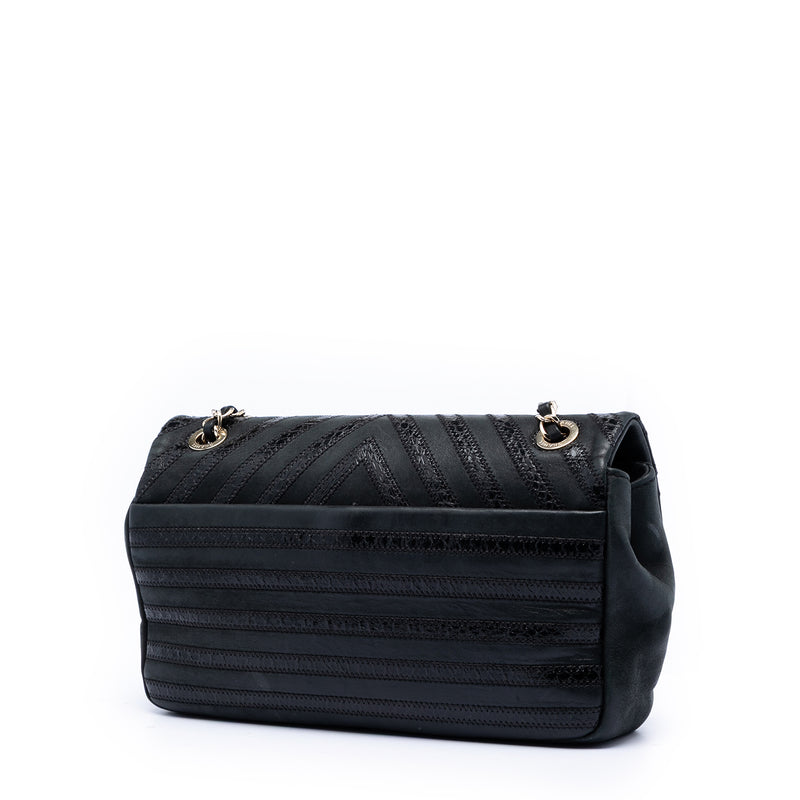 Chevron Python Embossed Calfskin and Suede Single Flap - Image 2